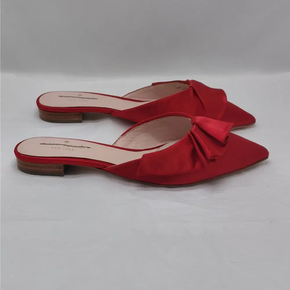 Kate Spade Womens Slip On Mules Flats 6.5M Red Satin Dressy Pointed Toe Sandals
